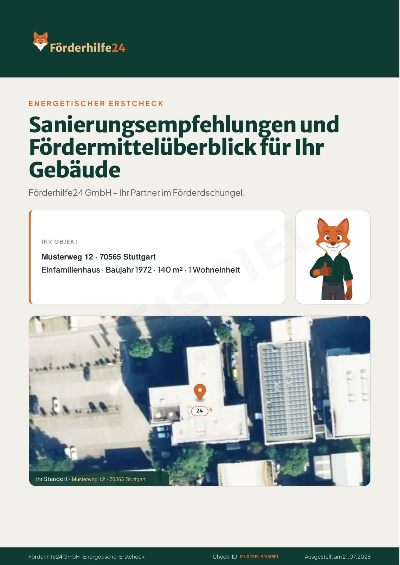 Beispielseite 1 von 12 aus einem Erstcheck-Report